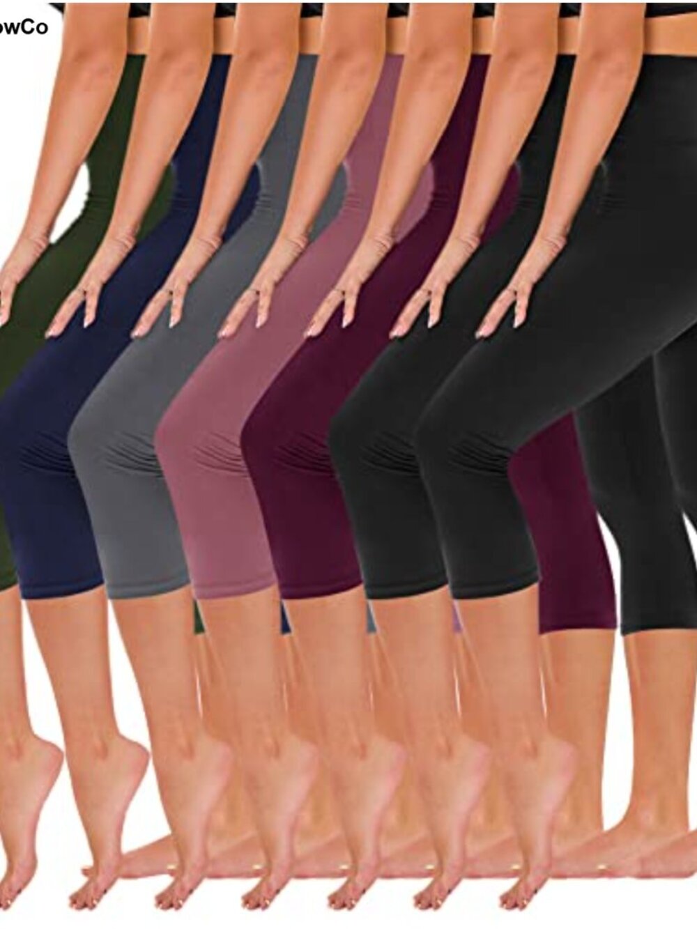 7 Pack High Waisted Yoga Leggings with Pockets, Capri Length, Tummy Control